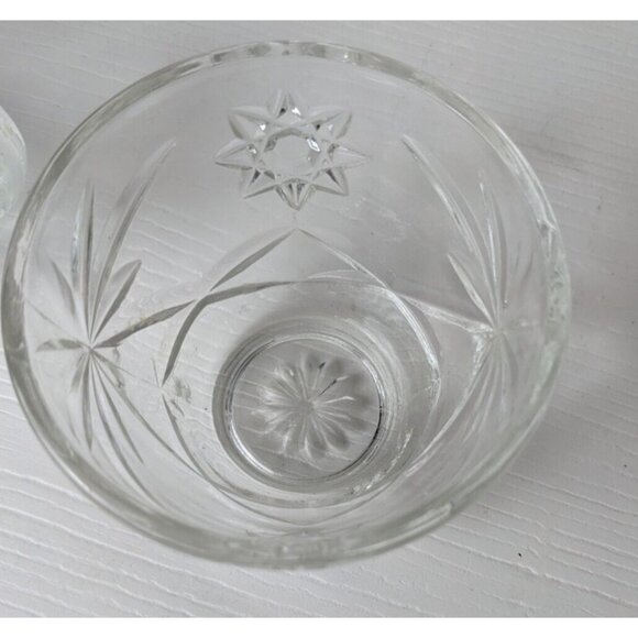 Vintage Pressed Glass Lidded Sugar and Creamer Set Star Pattern 3-1/2" - Picture 7 of 13